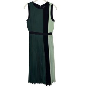 Halogen Atlantic-Pacific Dress Womens 2 Petite Black Pleated Colorblock Midi
